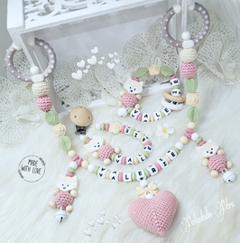 Kinderwagenkette Set "Baby leaves" rose