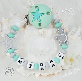 SILIKON Schnullerkette " Schildi Star" mint Clip