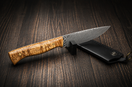 Jagdmesser Hunter: 150 Lagen Damast (Maserbirke hell)
