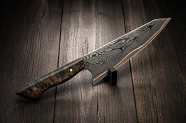 KIRITSUKE: ApexUltra Schneidlage mit Chevron-Damast Aussenlagen und Kupfer-Diffusionssperre (Maserbirke dunkelbraun)