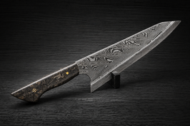 KIRITSUKE: Chevron-Damast, Hook-Grind rechts (Maserbirke grau)
