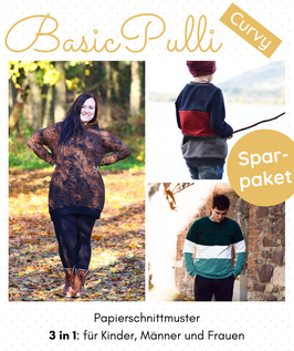 Papierschnittmuster Sparpaket 3 in 1 BasicPulli Family Curvy