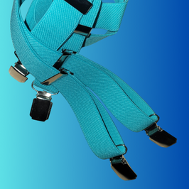 Bretelles  "Lagon" en Bleu lagon avec 4 pinces, hauteur 130 cm & largeur 2,5cm