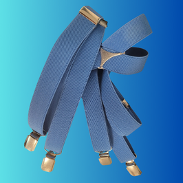 Bretelles  "Azur" en bleu  avec 4 pinces, hauteur 130 cm & largeur 2,5 cm