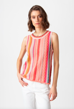 Edles ärmelloses Strick-Shirt, Retro Crochet Motiv - Ivko