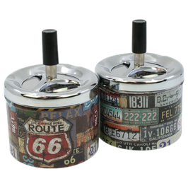 2x draaibare asbak met print metaal 9x7cm