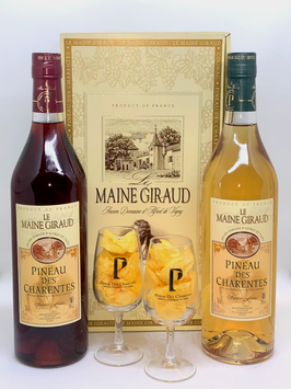 Coffret Pineau Blanc, Pineau Rouge et 2 Verres Pineaux