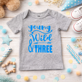 Birthday Shirt - Young Wild and Three - blau auf graumeliert 98