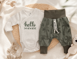 Kuschelset Hola Ciao Hello I'M NEW HERE Palmen dusty olive 56
