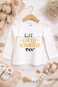 Langarm Shirt bald grosse Schwester schwarz/gold 98