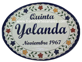 Placa Domiciliaria Realzada Bouquet Plaza Azul Ovalada