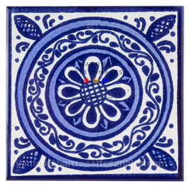 Cuerda Azul | Azulejo Artesanal Mayólica Endurecido Pintado a Mano Tipo Talavera