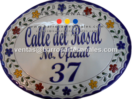 Placa Domiciliaria Realzada Bouquet Plaza Azul Ovalada