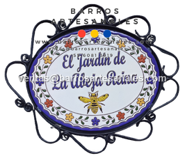 Placa Domiciliaria Realzada Bouquet Plaza Azul con Abeja Ovalada (NO INCLUYE BASE DE HERRERIA)