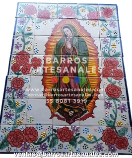 Virgen de Guadalupe Pintada 100% a mano en Azulejo Talavera de 10x10 MODELO-104
