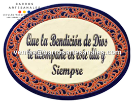 Placa Domiciliaria Realzada Plumeado Azul Fondo Terracota Ovalada