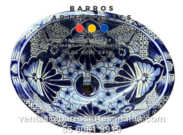 Lavamanos de Talavera Modelo Talavereado 63 para Sobreponer Ovalado
