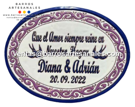 Placa Domiciliaria Realzada Greca Morada Plaza Azul Ovalada