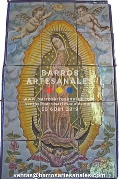 Virgen de Guadalupe Pintada 100% a mano en Azulejo Talavera de 10x10 MODELO-102