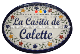 Placa Domiciliaria Realzada Bouquet Plaza Azul Ovalada
