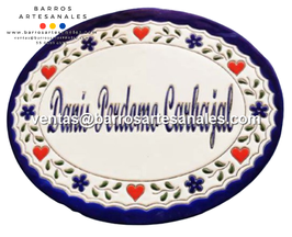 Placa Domiciliaria Realzada Bouquet Azul enamorado Plaza Azul Ovalada