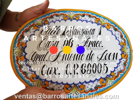 Placa Domiciliaria de Talavera Personalizada Ovalada Mod: 105
