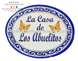 Placa Domiciliaria Realzada Greca Azul Plaza Azul Ovalada