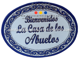 Placa Domiciliaria Realzada Greca Azul Plaza Azil Ovalada