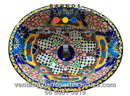 Lavamanos de Talavera Modelo Talavereado 62 para Sobreponer Ovalado