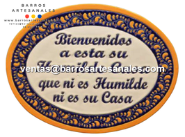 Placa Domiciliaria Realzada Plumeado Amarillo Fondo Azul Ovalada