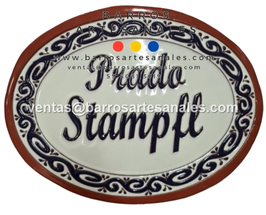 Placa Domiciliaria Realzada Greaca A zul Plaza Terracota Ovalada