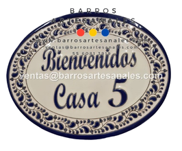 Placa Domiciliaria Realzada Plumeado Azul Plaza Azul Ovalada