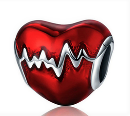 Charm Coeur Metallique rouge en Electrocardiogramme