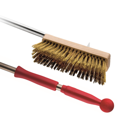 Spazzolone orientabile rettangolare con setole in ottone e pomolo rosso, manico 150 cm, testa 20x6 cm, 237006
