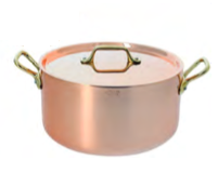 CASSERUOLA CON MANIGLIE TONDA CON COPERCHIO INOCUIVRE RAME VIP MANICATURA OTTONE , Ø 20 x H 10 cm , confezione da 1 pz.