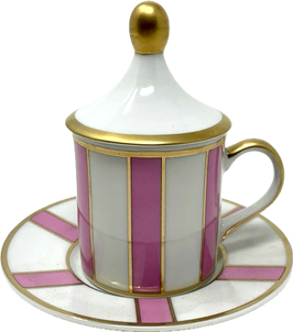 TAZZA CAFFE VENEZIA RIGHE + PIATTINO + COPERCHIO ROSA