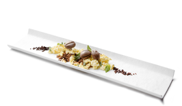 VASSOIO "BINARIO APERTO" 18X9cm BIANCO MURANO SABBIATO 4MM , BRILLOCCOLOSO PARTE NON CONCAVA