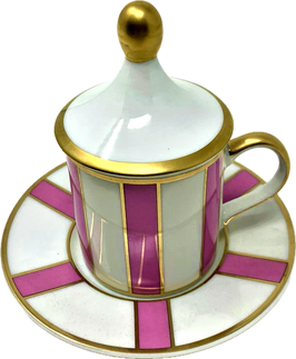 TAZZA CAFFE VENEZIA RIGHE + PIATTINO + COPERCHIO FUCSIA
