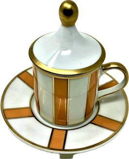 TAZZA CAFFE VENEZIA RIGHE + PIATTINO + COPERCHIO ARANCIO