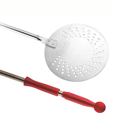 Palettino pizza forato con pomolo rosso, manico 150 cm, diam. 20 cm, 236116