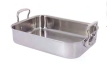 ROSTIERA INOX CON 2 MANIGLIE FISSE, 41 x 27,5 cm , H 8 cm , sp 2,3 mm , scatola da 1 pz.