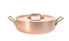 CASSERUOLA BASSA CON COPERCHIO MANIGLIE INOCUIVRE RAME VIP MANICATURA OTTONE , Ø 24 x H 7 cm , confezione da 1 pz.