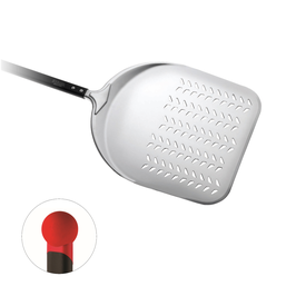 Pala pizza rettangolare forata e pomolo rosso, lunghezza manico 150 cm