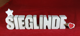Beton, Steinguss Buchstaben 3D Deko Namen SIEGLINDE als Geschenk verpackt mit Stern und Herzklammer!