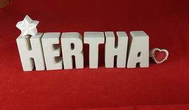 Beton, Steinguss Buchstaben 3D Deko Namen HERTHA als Geschenk verpackt mit Stern und Herzklammer!