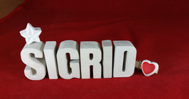 Beton, Steinguss Buchstaben 3D Deko Namen SIGRID als Geschenk verpackt mit Stern und Herzklammer!