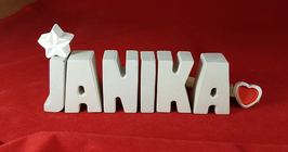 Steinguss Buchstaben 3D Deko Namen JANA als Geschenk verpackt! Beton