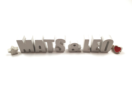 Beton, Steinguss Buchstaben 3D Deko Stern Schriftzug MATS & LEO als Geschenk verpackt!