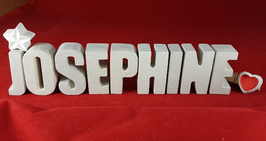 Beton, Steinguss Buchstaben 3D Deko Namen JOSEPHINE als Geschenk verpackt mit Stern und Herzklammer!