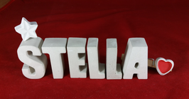 Beton, Steinguss Buchstaben 3D Deko Namen STELLA als Geschenk verpackt mit Stern und Herzklammer!